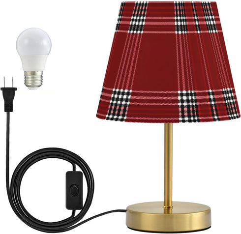 Dimmable ALAZA Table Lamp for Bedroom Nightstand Red Tartan Buffalo Plaid Checkered Bedside Lamp with USB Port Fabric
