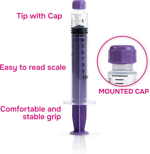 10ml 30/bx Blister-Packed ONE-CARE Syringes ENFIt with Mounted Cap, Sterile, Low Dead Space, Syringes