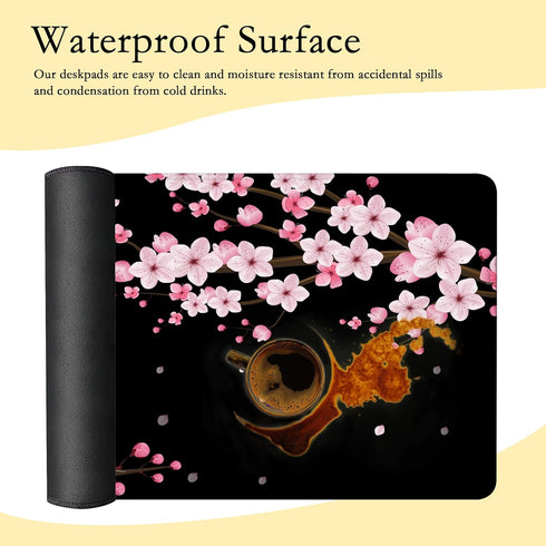 Gaming Mouse Pad with Stitched Edges, Sakura Cherry Blossoms Extended XL Desk Mat with Anti-Slip Base, 35''×15.7''