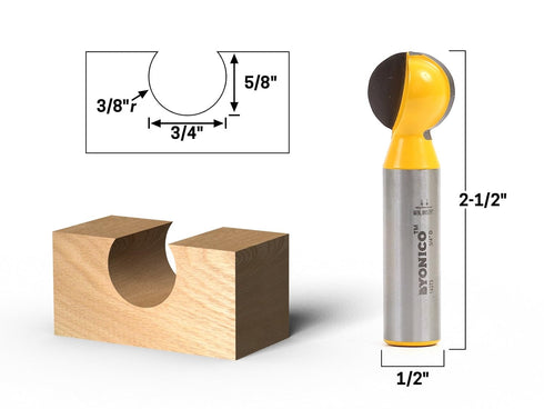 Set 4 1/2-Inch 14471 YONICO Groove Ball End Router Bit Bit Shank
