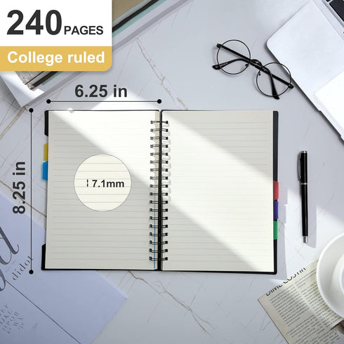 CAGIE 2 Pack Spiral Notebook for Work, 5 Subject Notebook with Dividers Tabs, A5 Spiral Bound Journal for School Office