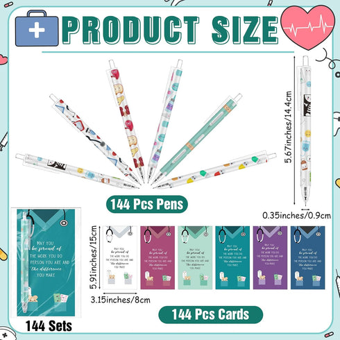 Sayglossy 144 Sets Nurse Week Appreciation Gifts Bulk Inspirational Cute Funny Cartoon Black Ink Retractable Ballpoint