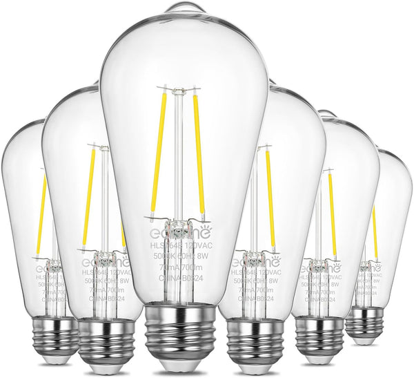 EDISHINE 6 Pack Dusk to Dawn LED Outdoor Light Bulb, Vintage Styled ST64 LED Edison Filament Bulb, 700LM 5000K Warm