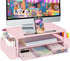 AUPSEN Pink Desk Organizers and Accessories, 2-Tier Wood Computer Monitor Stand with