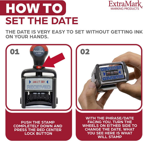 Heavy Duty Office Date Stamp with Received, Self Inking Dater, Style B, Blue & Red Ink