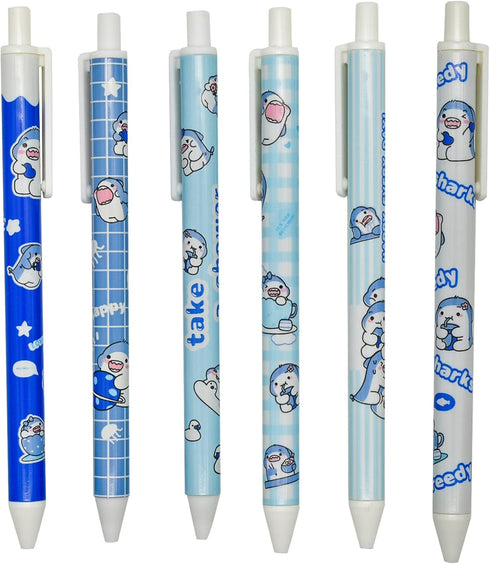 Maydahui 12 Pcs Blue Baby Shark Gel Pen, Cute Cartoon Animal Retractable Fish Pen, Black Ink for Boys, School
