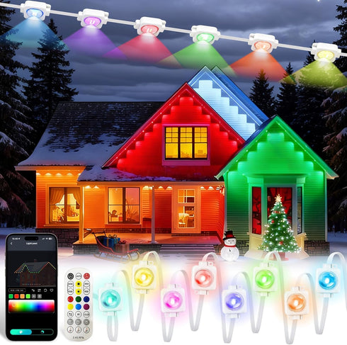 PIYOOPDR Permanent Outdoor Lights 50FT, Smart RGB-IC Eave Lights, DIY LED Christmas Light,