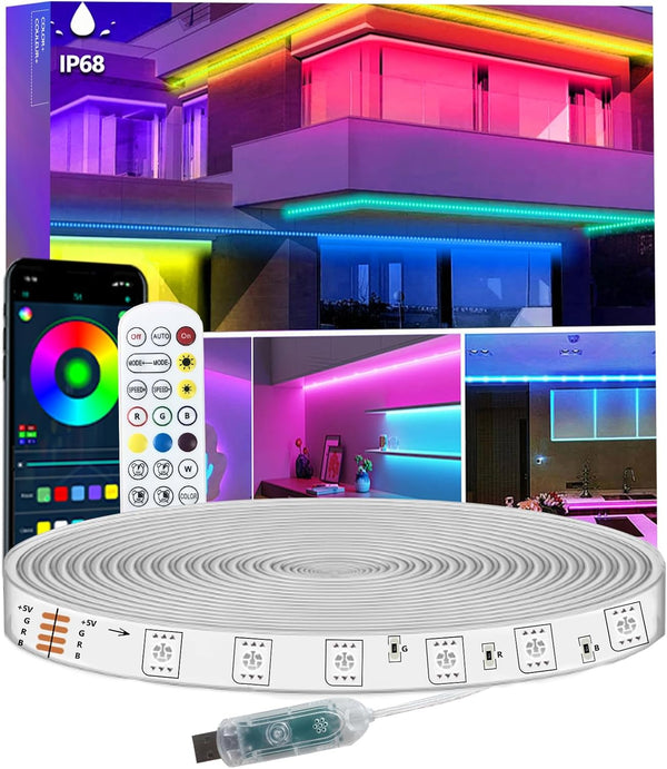 16.4FT LED Strip Lights IP68 Outdoor Waterproof, 5V USB Powered, Music Sync