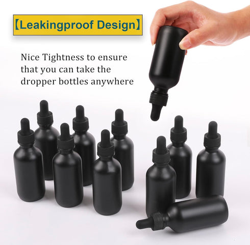 2oz Glass Dropper Bottle, Preety Texture Tincture Bottles with Precise Scales Eye Dropper, Leak-Proof Design (Black