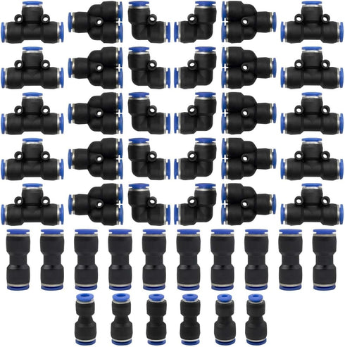 46 Pcs 4mm Pneumatic Quick Push in Connect Air Tube Fitting Kit, Includes Straight/Elbow/Tee/Splitter Connectors