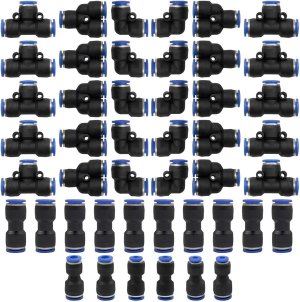 46 Pcs 4mm Pneumatic Quick Push in Connect Air Tube Fitting Kit, Includes Straight/Elbow/Tee/Splitter Connectors