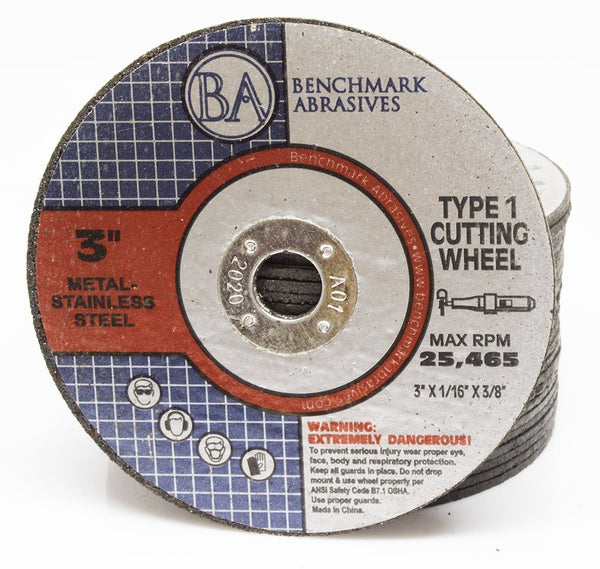 Benchmark Abrasives - 3" Type 1 Aluminum Oxide Thin Cut Off Wheel, 25 Pack for Metal Cutting and Grinding