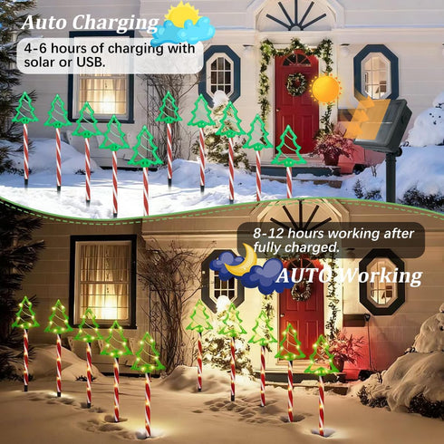 6 1 54 8 800mAh, in Solar Christmas Tree Pathway Lights, LED Solar Powered Christmas Tree Candy Outdoor Decorations