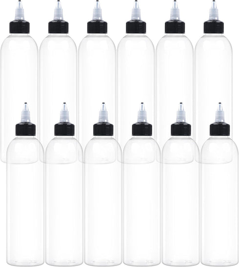 12Pcs 60ml Clear Squeeze Bottles with Black Twist Top Cap, Empty Refillable Bottles for Hair Oil, Inks, Crafts