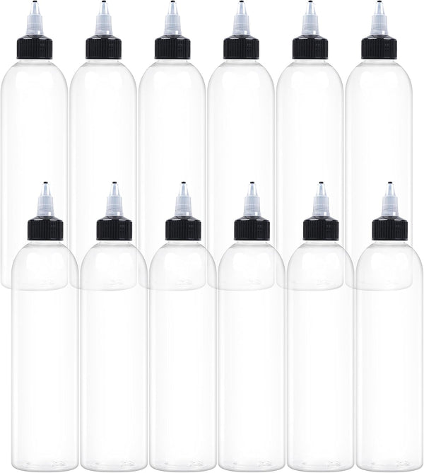 12Pcs 60ml Clear Squeeze Bottles with Black Twist Top Cap, Empty Refillable Bottles for Hair Oil, Inks, Crafts