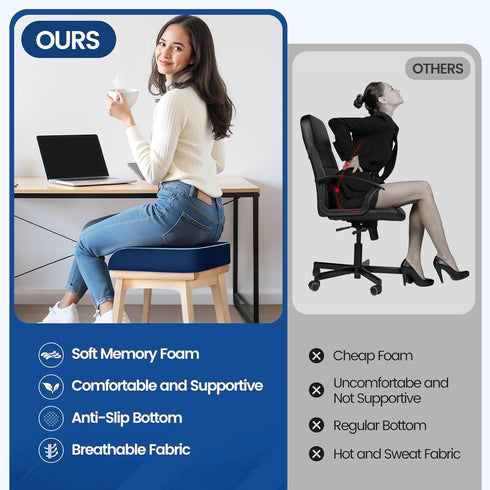 SweetSlubr Tailbone Blue/2X-Large Seat Cushion for Pain Relief, Office Chair Cushion, Memory Foam Large Chair Cushion