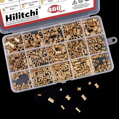 Hilitchi 460 Pcs M2 M3 M4 M5 Female Thread Brass Knurled Insert Nuts Assortment Kit for 3D Prints