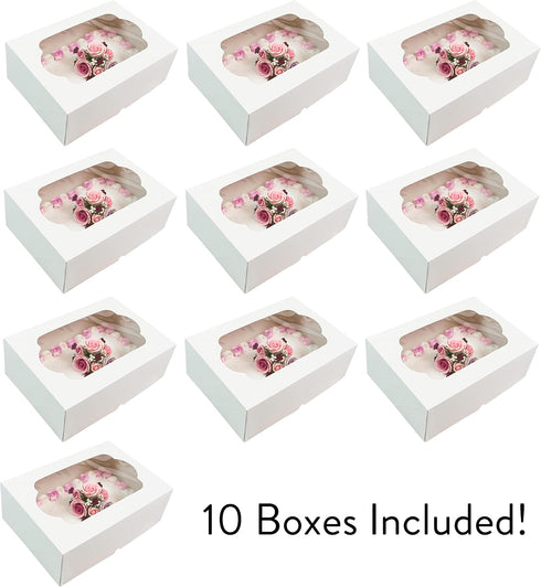 10-Count (14 10 4 Inches, Global Sugar Art Quarter Sheet Cake Box with Window, Sturdy, AutoPopup x x White)