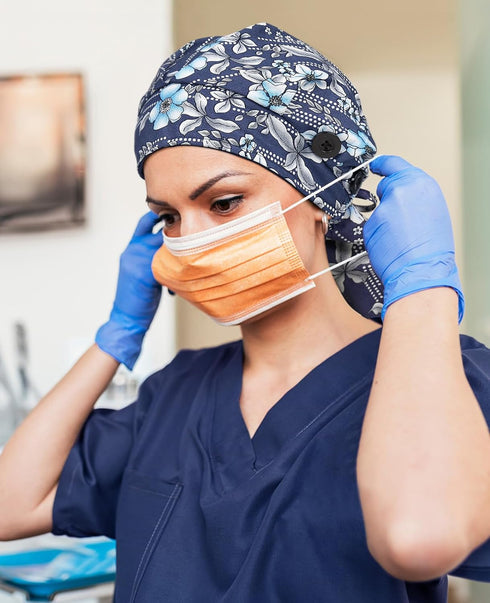 4 Satin Lined Scrub Cap for Women Extra Large Long Hair Surgical Nurse Cap Buttons