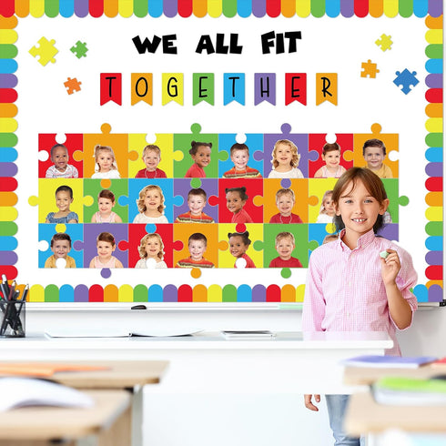 Set gisgfim Building Blocks Classroom Bulletin Board Decorations We All Fit Together Cutouts Toy Bricks Bulletin Board