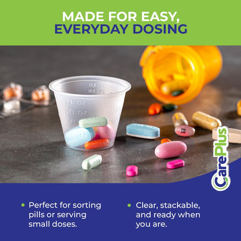 Disposable Medicine Cups, 100 Count - 1 oz Sturdy Plastic Measuring Cups for Pills, Liquid Medication & Mixing