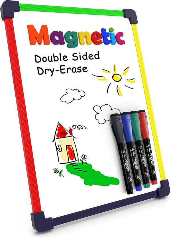 Small White Board Dry Erase Board for Kids - Portable 9"x12" Lapboard with 4 Markers Included for School