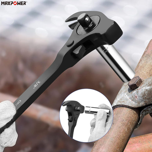 MAXPOWER 1/2" and 3/8" Drive Scaffold Ratchet Wrench, Podger Spanner with Claw Hammer, Crowbar, Pry Bar Functions