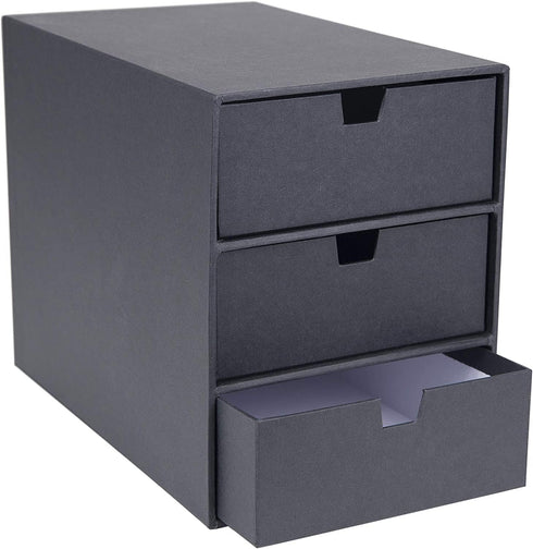 Bigso Box of Sweden Ingrid 3-Drawer Desk Organizer: Durable Fiberboard with Drawers for Office Supplies, Stackable