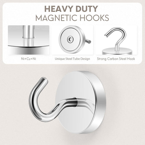 Neosmuk Heavy Duty Magnetic Hooks, 120lb Super Strong Magnet for Cruise Cabins, Silver 6 Pack