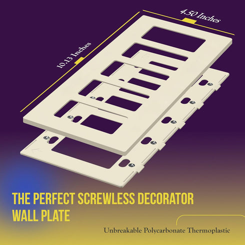 ENERLITES Screwless Decorator Wall Plate Child Safe Outlet Cover, Size 5-Gang 4.68" H x 10.14" L, Unbreakable Polycarbonate Thermoplastic, SI8835-LA, Glossy, Light Almond by ENERLITES