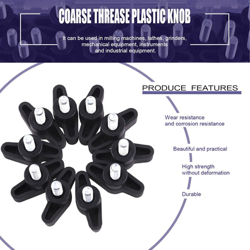Swpeet 35Pcs M6 Zinc Plated Thumb Screw Kit, 5 Sizes, Three Prong Clamping Black Tee Wing Plastic Knob