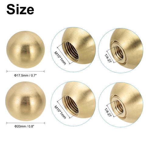 PATIKIL 17.5mm/0.69" 20mm/0.79" 4pcs Ball Lamp Finials Caps Knob, Solid Brass Lamp Shade Top Decoration Screw Cap Nuts