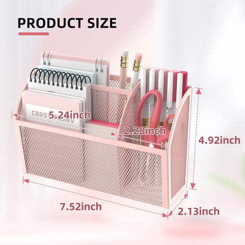 DALTACK Magnetic Pencil Holder - 3-Grid Mesh Magnetic Shelf for Refrigerator, Organizer for Home, School, Office