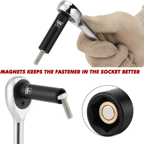 14PCS 1/4"Drive Set, 6-Point, 4mm 15mm, CASOMAN Magnetic Impact Socket Deep, Metric, to CR-MO