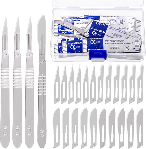 Keadic 44Pcs Scalpel Blades and Handle with #10#11#15#22 Surgical Sterile Blades for Lab Knives
