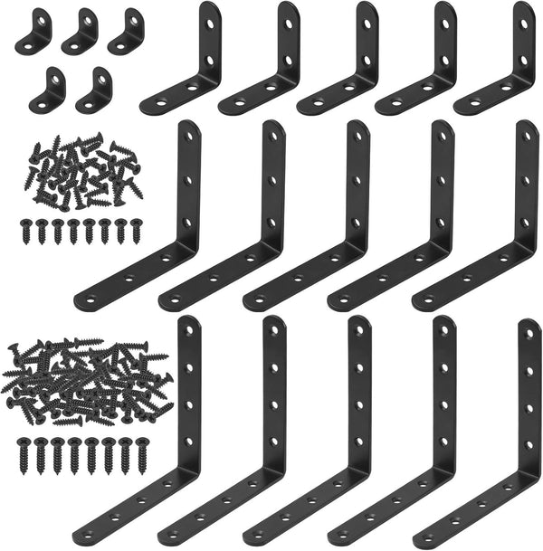 Hilitchi Stainless Steel Black L Bracket Corner Brace and Straight Bracket with Screws