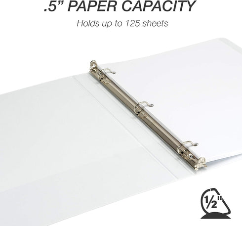 Samsill Durable 0.5 Inch Binder, Made in the USA, D Ring Customizable Clear View Binder, White, 4 Pack, Holds 125 Pages