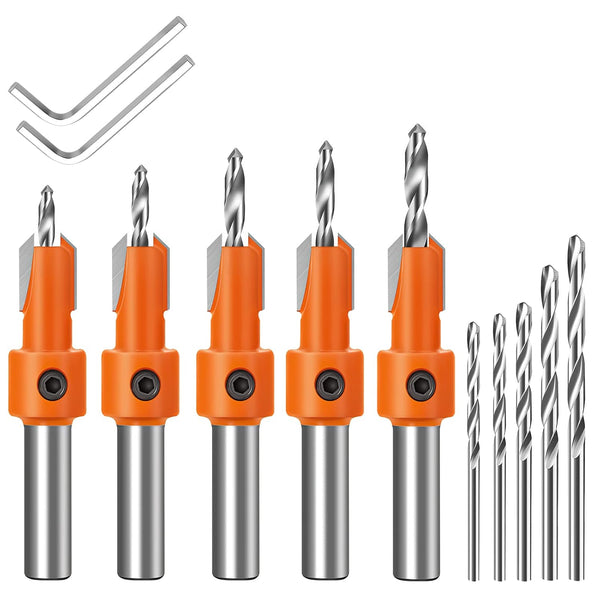 Lytool 5Pcs Countersink Drill Bit Set, Tapered Drill Bits for Woodworking with Depth Stop and Allen Wrench