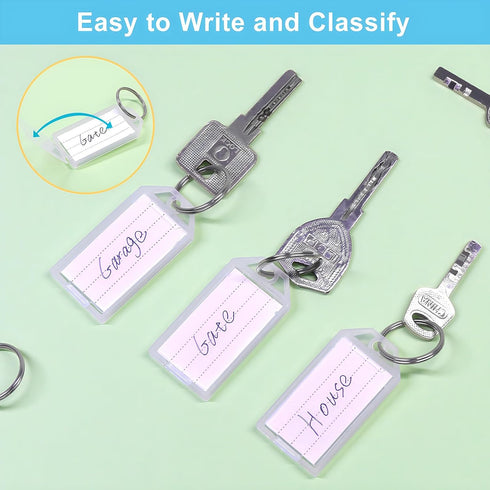 Coideal White Plastic Key Tags, 60 Pack Tough Key Chain Tag with Clear Label Window and Strong Split Ring