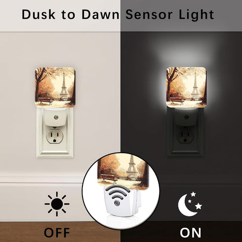 Generic 1pcs Paris Tower Night Lights Plug Into Wall, Autumn Romantic Autumn Leaves Park Bench Fall Warm Beige Plug
