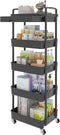 Calmootey 5-Tier Rolling Utility Cart with Drawer, Multifunctional Storage Organizer for Kitchen, Bathroom, Office,