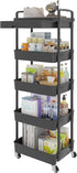 Calmootey 5-Tier Rolling Utility Cart with Drawer, Multifunctional Storage Organizer for Kitchen, Bathroom, Office,