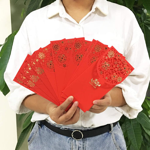 Honbay 10PCS Chinese Red Envelopes - Lucky HongBao Money Pockets for Weddings, 17.7x8.5cm