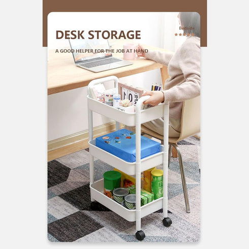Generic 3-Tier Rolling Storage Cart with Wheels - Mobile Organizer for Kitchen, Bathroom, Office, and Living Room