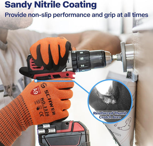 Schwer ProGuard Cut Resistant Work Gloves PR3326, ANSI A9 Cut Gloves with Reinforced Thumb (L)