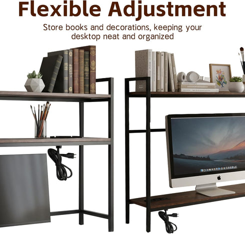 Rotulark 38.5" 2-Tier Desk Shelf with Outlets, Adjustable Multipurpose Engineered Wood Organizer Desk Hutch, Office