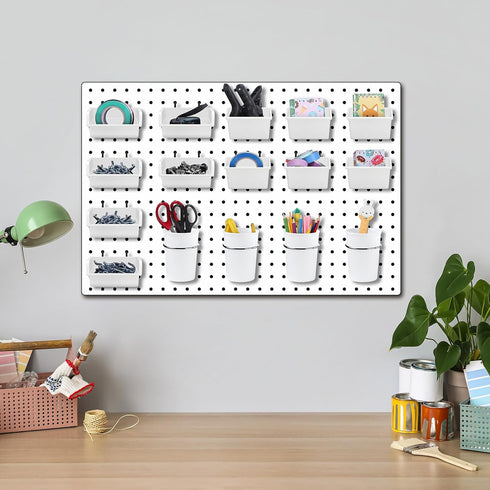 64 Pieces Pegboard Bins with Hooks and Loops, Pegboard Cups Assortment Organizer for Tools Storage Office Garage