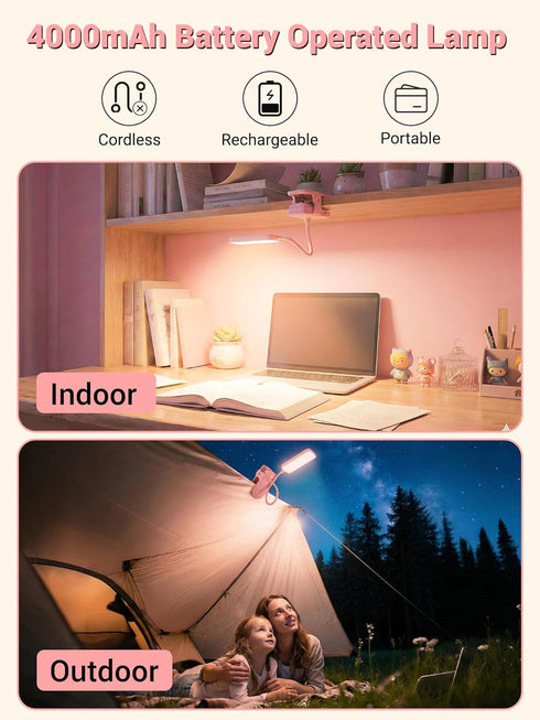 ReinHoo Light,9 Brightness+5 Light,4000mAh Cute,48 Pink Desk Lamp with Clamp Color Clip on Battery Rechargeable Desk