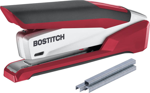 Bostitch Office InPower Spring-Powered Premium Desktop Stapler, Red/Silver (1117)