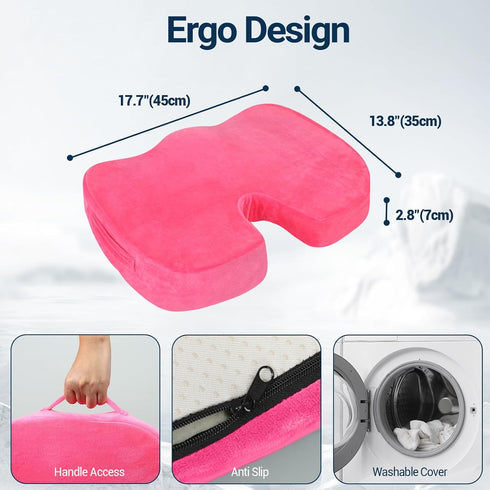 Tailbone Gel Seat Cushion for Car Office - Memory Foam Pain Relief Chair Pillow Cushions - Sciatica Coccyx Butt Lumbar